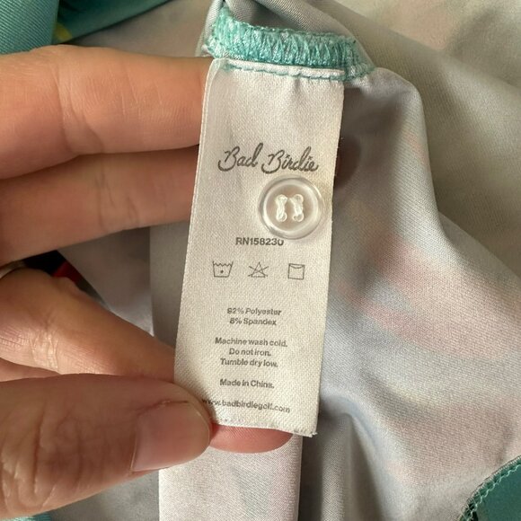 Bad Birdie Mens XL Hawaiian Tropical Floral Polo Shirt Short Sleeve in Blue - Picture 5 of 6